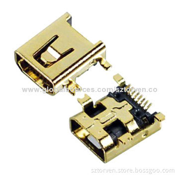 Mini USB Female 8P SMT Type Connectors, 100V AC Dielectric Withstanding Voltage
